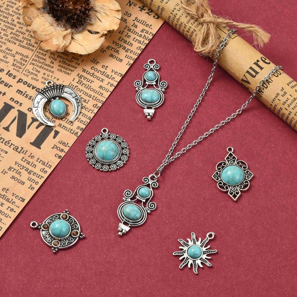 9981 30 pcs 6 Styles Antique Silver Bohemian Theme Charms Sun Rhombus - Picture 5 of 6